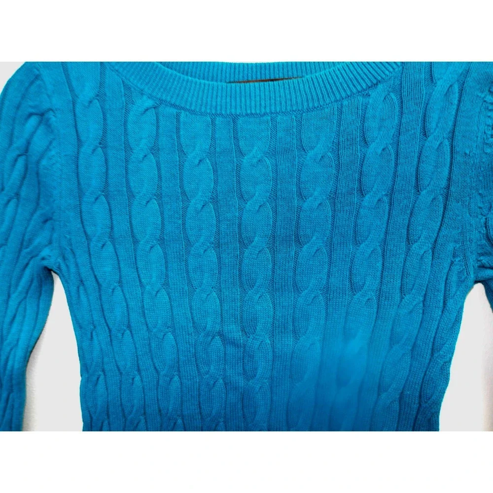 Ann Taylor Loft Teal Cable Knit V‎ Neck Sweater Women's XS / #1216